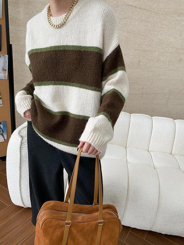 Sinan Retro Striped Loose Knit Sweater SN6772