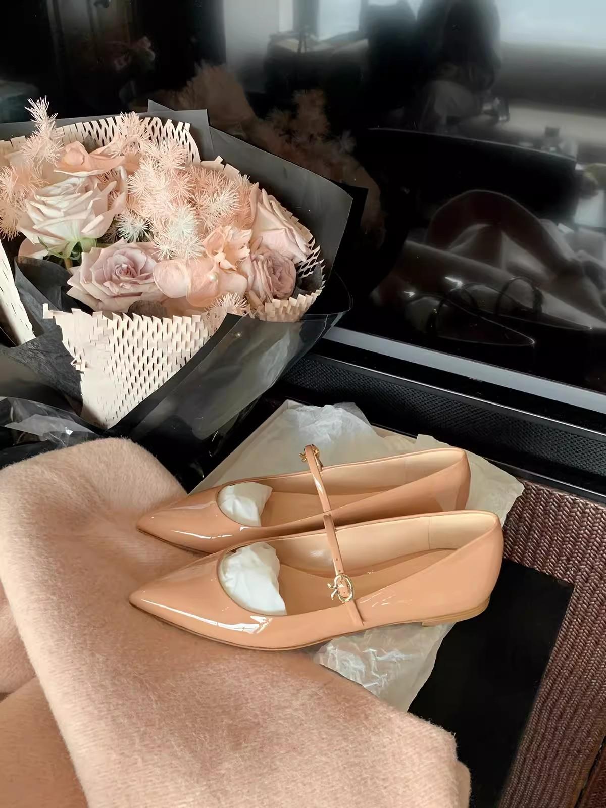 

Sheepskin~ Grape mother temperament versatile pointed shoes, thin word with shallow mouth Mary Jane shoes women s flat shoes 34