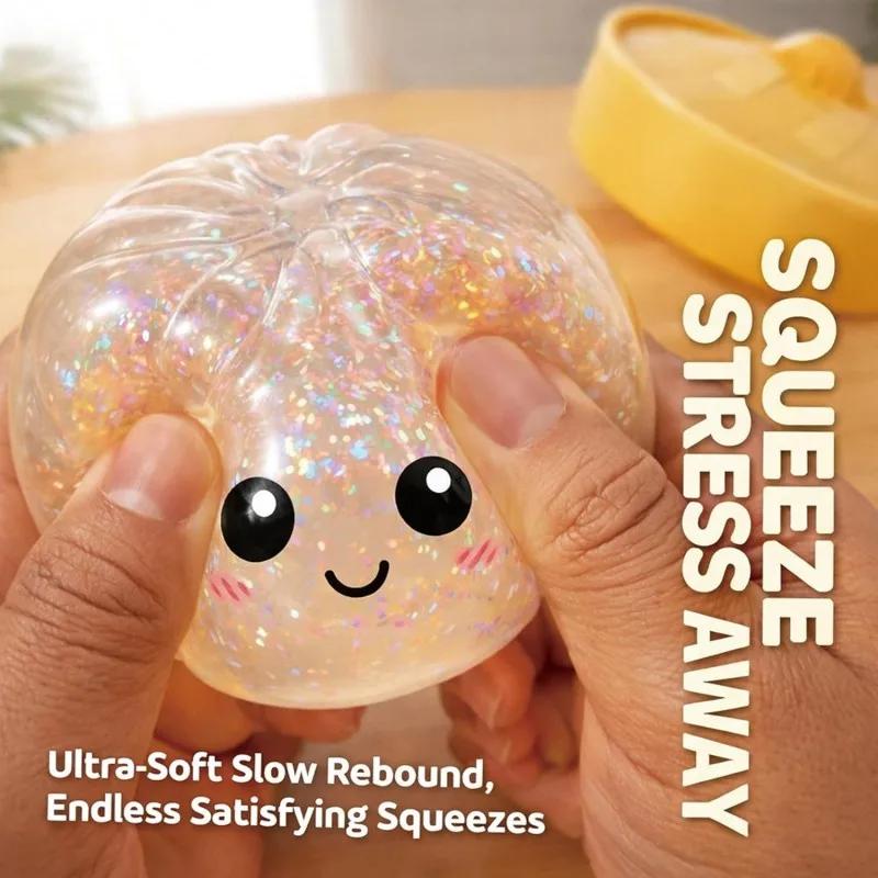 Rainbow Color Steamed Bun Squishy Toy Cute & Adorable Design Stress Relief Soft Rebound Portable Simulation Bun Toy Decorations