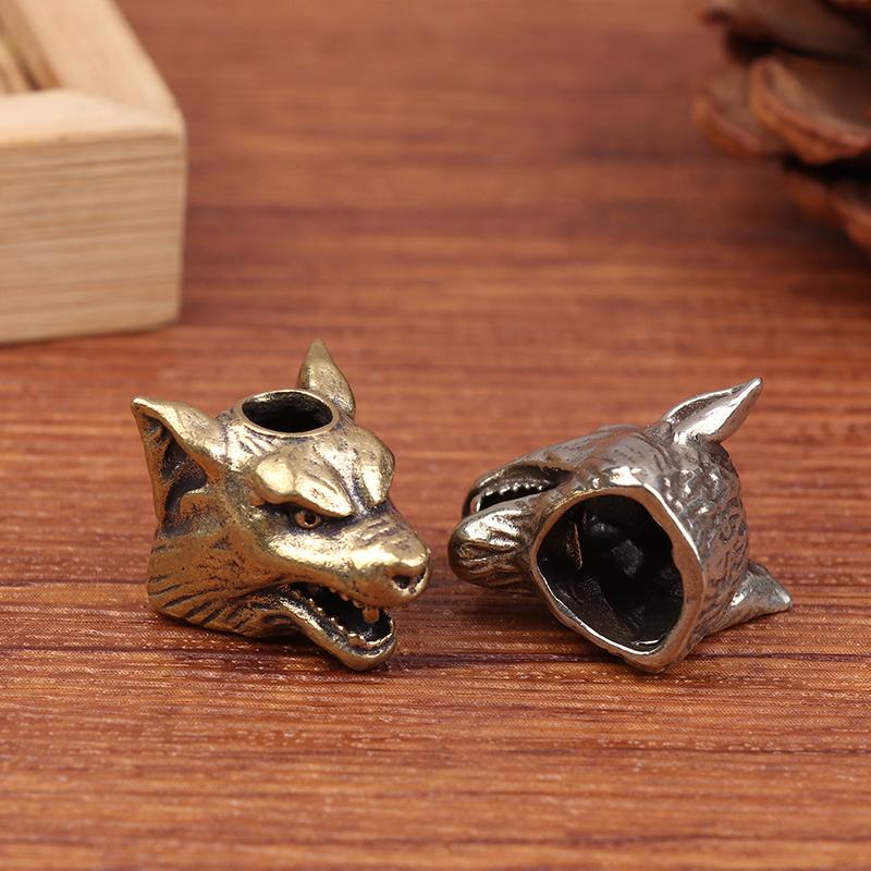 Zvíře Vlk Bojovník Hlava Socha Mosazný Korálek z Paracordu pro Deštník DIY Ručně Vyráběný Lanyard Šperkové Doplňky Venkovní Nástroj Přívěsek