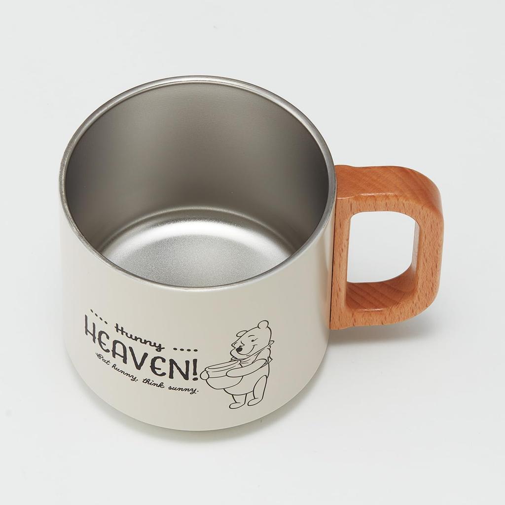 Skater Stackable Stainless Steel Keeps Hot or Vacuum with Wooden Disney Winnie the Pooh Design Mug, 350ml, Cold, Insulated, Handle, (SSTMG3S-A)