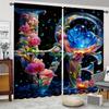 2pcs Elegant Lions And Romantic Rose Print Curtains For Home Decor For Bedroom Office Kitchen Living Room Study Decor Rod Pocket