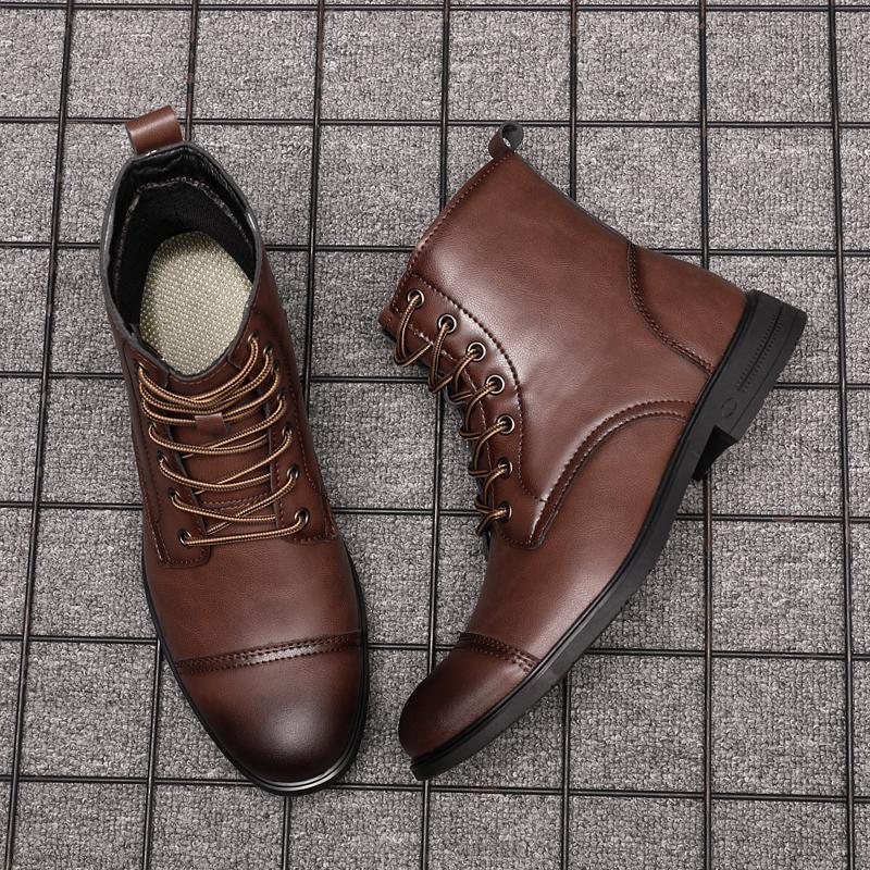 Designer Trend New Men's Ankle Boots Casual Leather High Top Shoes Outdoor Male Motorcycle Boots Comfortable Biker Shoes Botas