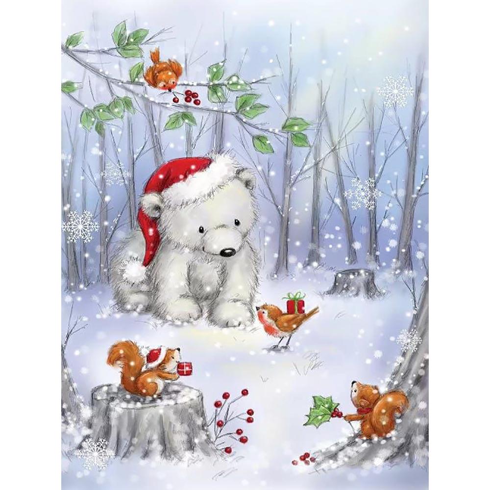 5d Diamond Painting Christmas Bear Hat Handicraft Full Square Diamond Embroidery Cross Stitch Animal Mosaic Christmas Wall Art