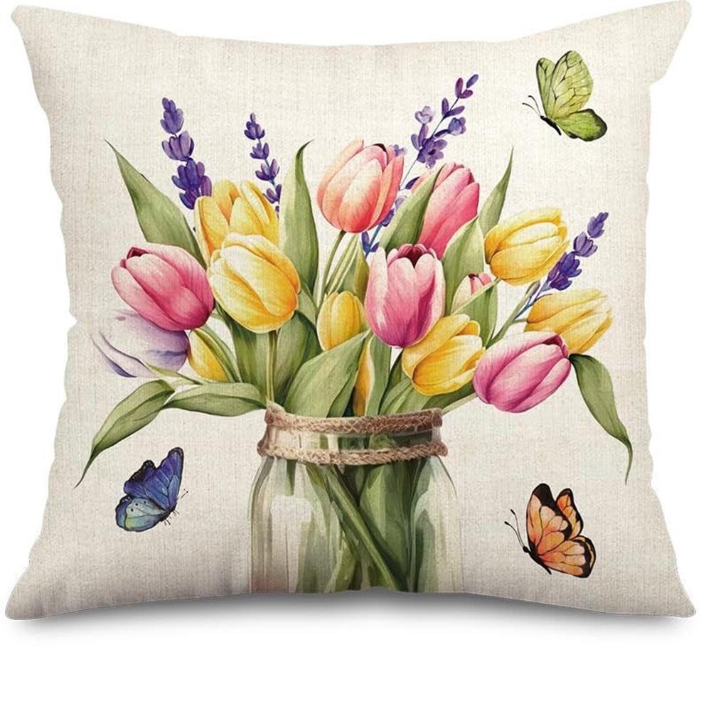 

Cheerful Floral - Butterfly Home Pillow CoversLiving room sofa cushion cover, soft and comfortable, bedroom room decoration 16x16Inch