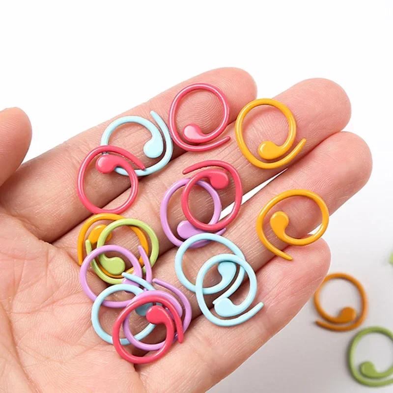 16×15mm 30/60PCS Zinc Based Alloy Knitting Stitch Markers Spiral Multicolor Painted Marker Buckle Crochet Stitch Needle Clip