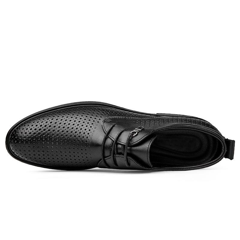 Men's leather shoes summer new business casual dress shoes men's perforated cowhide hollow breathable black leather shoes men