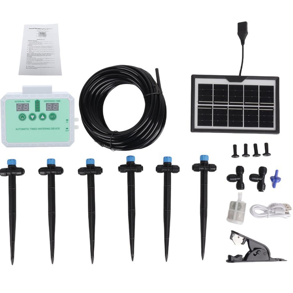 Solar   Automatisches Tropfbewässerungssystem für Pflanzen Innen Außen Garten mit Timer Regenwassersammler   Düse   Kit