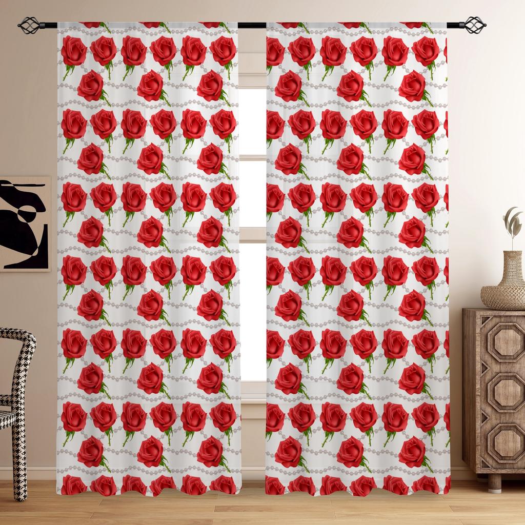 2pcs Elegant Lions And Romantic Rose Print Curtains For Home Decor For Bedroom Office Kitchen Living Room Study Decor Rod Pocket