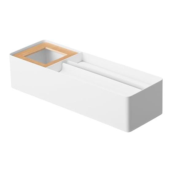 Yamazaki Paper Towel & Dust Organizer White Body: W39.5 X D13.1 X H11.2cm Tower Tissue Case Trash Can with Washable Inner Box 10745