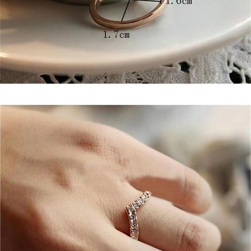 Anel de Zircônia Cúbica em Forma de V para Mulheres, Aro Empilhável Banhado a Ouro Rosa, Elegante Joia de Casamento e Noivado Presente