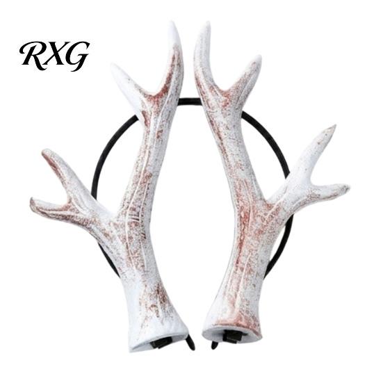 Fascia Retro Ruggine con Corna di Cervo per Capelli, Fascia Halloween con Corna di Cervo, Costume Cosplay Realistico da Foresta, Fascia Gotica da Fata Elastica per Donne