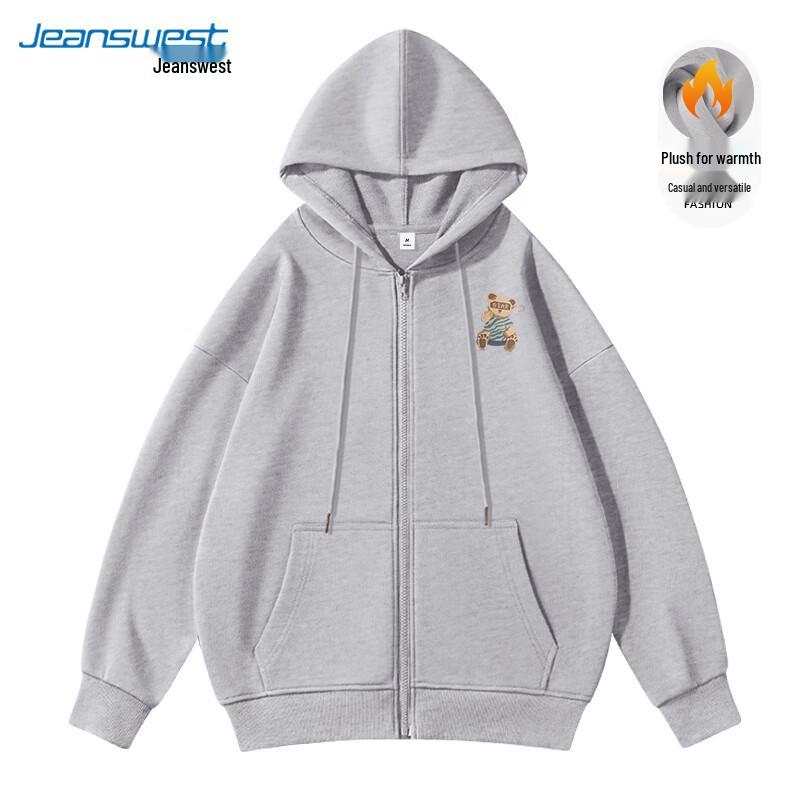 JEANSWEST Damen Locker Geschnittenes Kapuzen-Cardigan-Sweatshirt mit Cartoon-Print