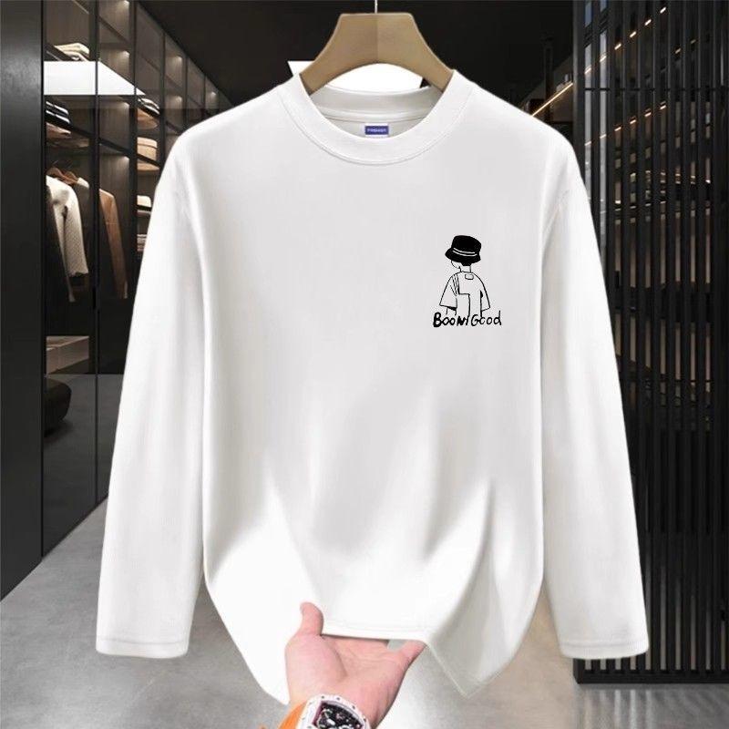 

Футболка с длинным рукавом Мужская Осень Новая Принтованная Свободная Повседневная Универсальная Базовая Футболка Топ Круглый Вырез Пуловер с Длинным Рукавом S белый