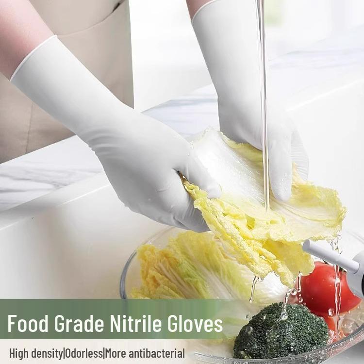 Durable Thickened Nitrile Gloves - Food Grade, Waterproof, Oil & Wear Resistant, Extended for Catering & Kitchen Use