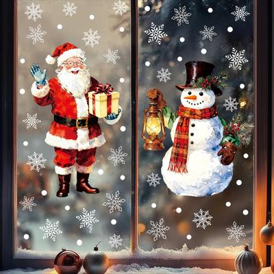 Cartoon Christmas Window Sticker Decoration 2025 New Year Snowman Santa Claus Home Kids Room Wall Glass Static Sticker Removable