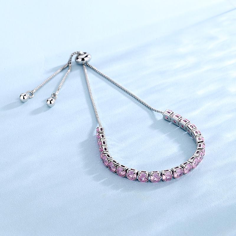 Bracciale in Argento Sterling 925 Cristallo di Zircone Rosa Bracciale Regolabile per Gioielli da Donna