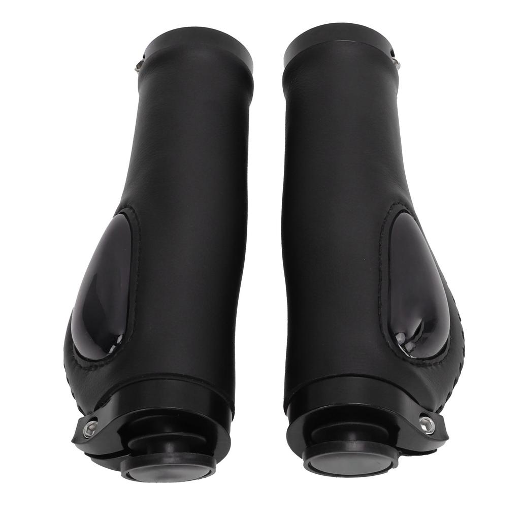 Leather Bike Handle Grips Bilateral Lock Shock Absorption Black for Mountain Road Bike Accessories