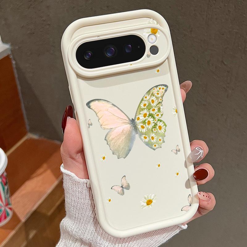 Fresh Daisy Flower Butterfly Pattern Soft TPU Phone Case For Google Pixel 9 Pro XL 8 Pro 8A Lens Protection Matte Shockproof Bumper Cover