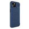 Nillkin Qin Cloth Pro Case for iPhone 14 Plus - Blue Flip Cover, Camera Protector & Phone Holster
