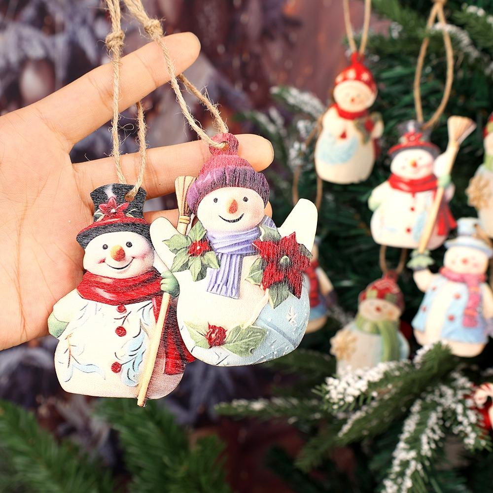 18pcs/set Wooden Cartoon Snowman Pendents with Lanyard Christmas Tree Hanging Ornament Festival Xmas Party Home Decorations