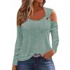 Tops women’s New Casual V-neck Metal Buckle Jacquard Long-sleeved T-shirt