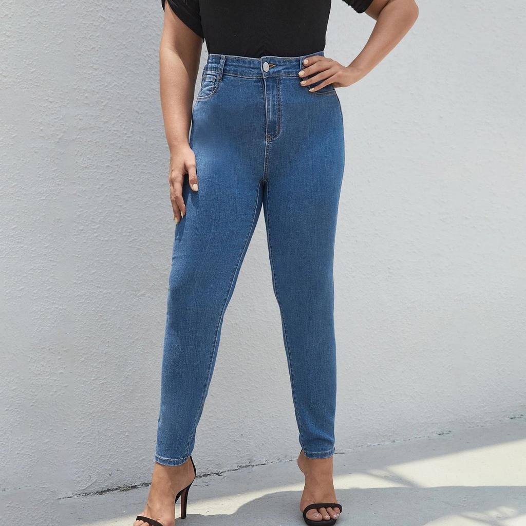 Ladies' Solid Color Casual Pants Versatile Slim Fit Straight Leg Denim Jeans