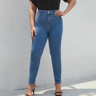 Damen-Freizeithose, einfarbig, vielseitig, schmal geschnitten, gerades Bein, Jeans