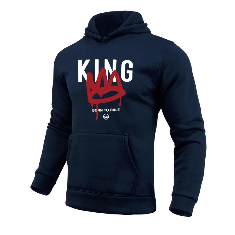 2025 Hot Sale King Print Hoodies All Season Daily Casual Sports Pullover Male Urban Fashion Hooded Sweatshirts Gym Fitness Tops