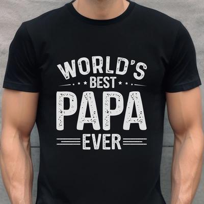 World's Best Papa Ever Men's T Shirt Funny Father's Day Casual  for Dad Vintage Washed Top For Everyday Wear Stylish Soft
