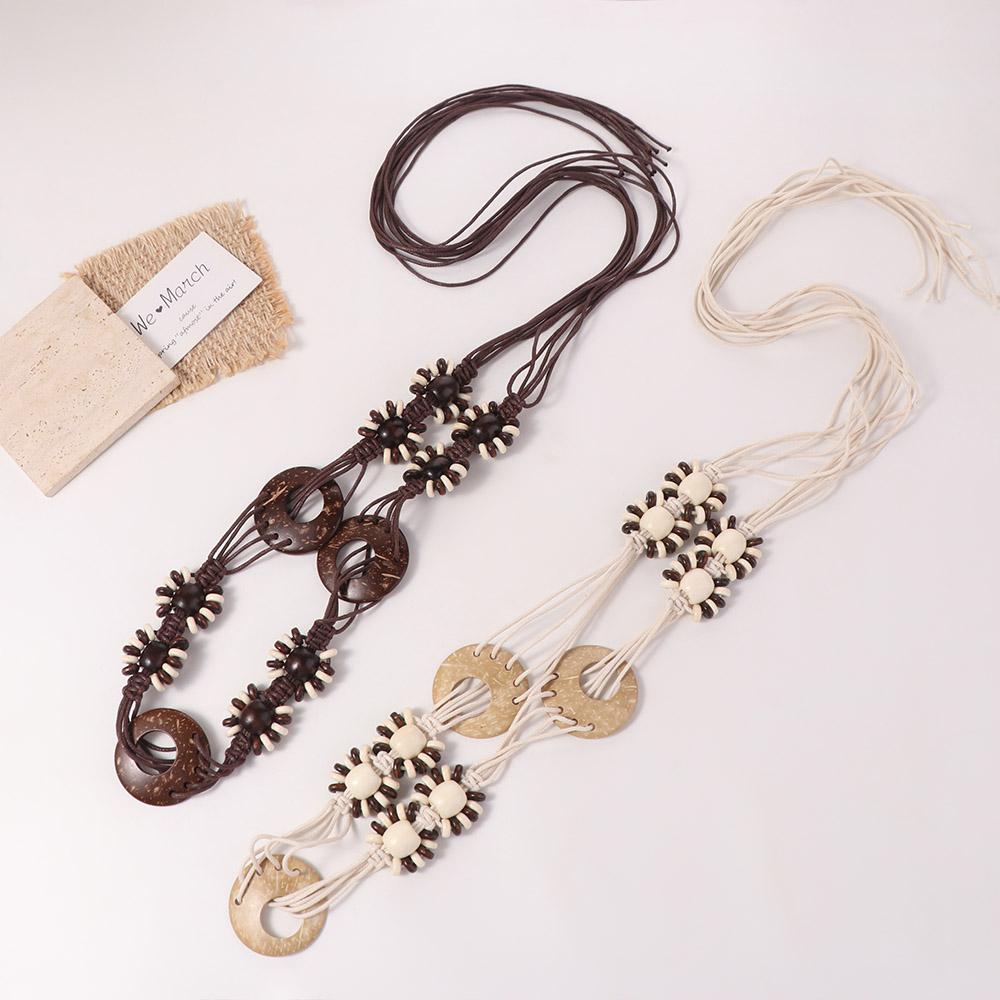 Vintage Böhmisches Taillenseil Ethnische Perlen Gestricktes Taillenband Kokosnussschalen-Gürtel Taillen-Accessoires