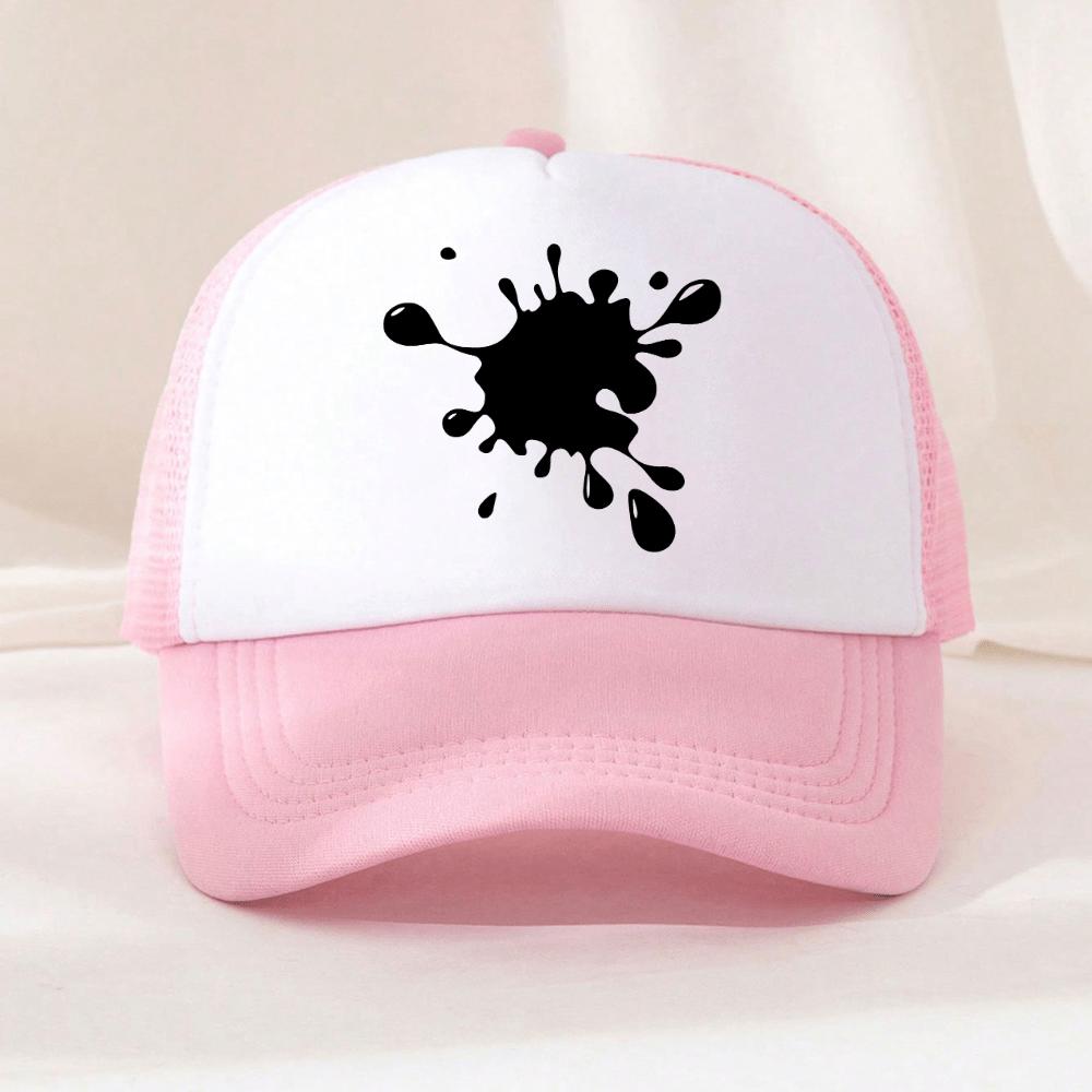 Black Ink Splatter Trucker Hat Adjustable Mesh Back Polyester Baseball Cap Unisex Casual Snapback Cap
