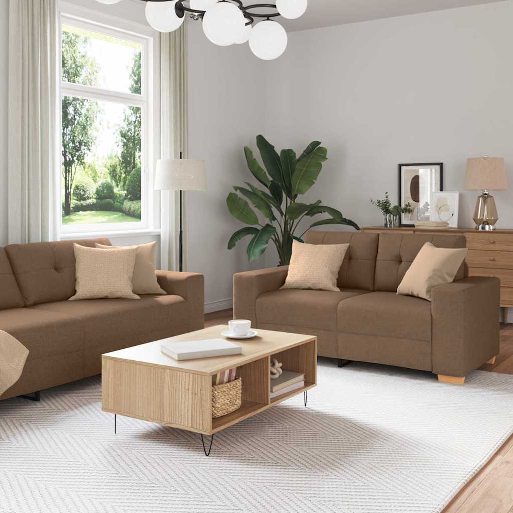 3 Piece Sofa Set In Brown 221 X 80 X 80 Cm Linen Blend Fabric