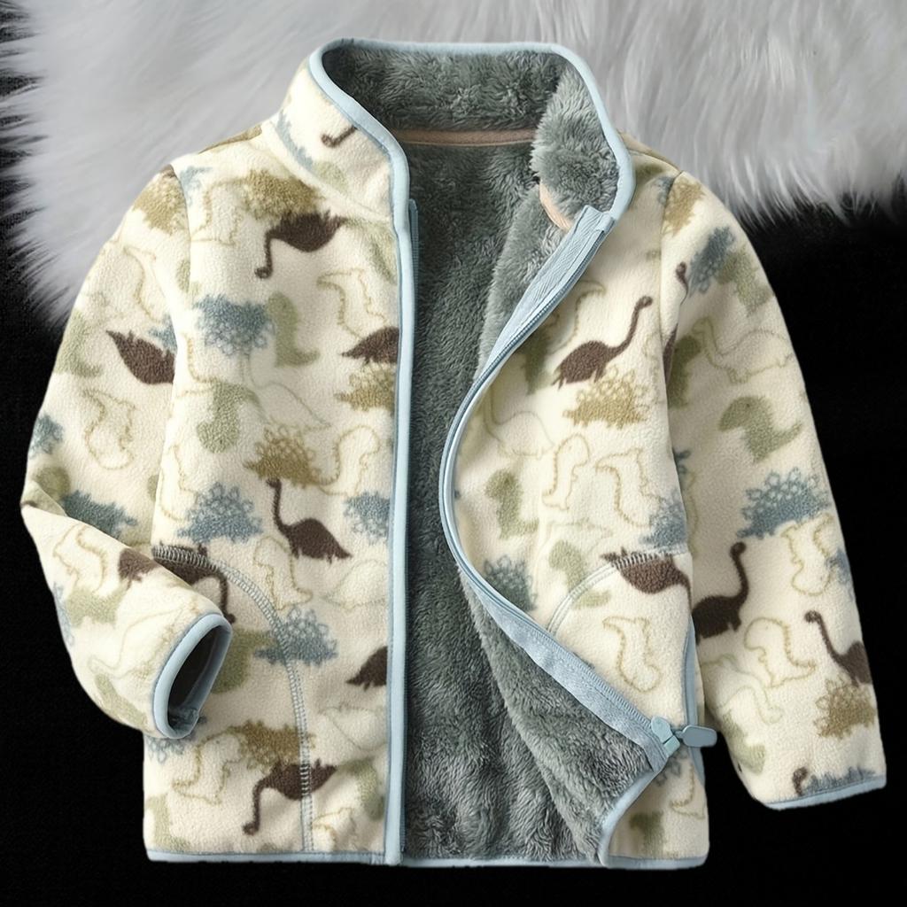 Nouvelle veste d'hiver épaisse et chaude pour garçons, style décontracté, avec fermeture éclair, col montant et imprimé animal de dessin animé mignon