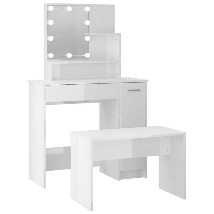 VidaXL Ensemble de Coiffeuse avec LED Table Cosmétique Coiffeuse de Maquillage Table à Bijoux Chambre à Coucher Blanc 3114119