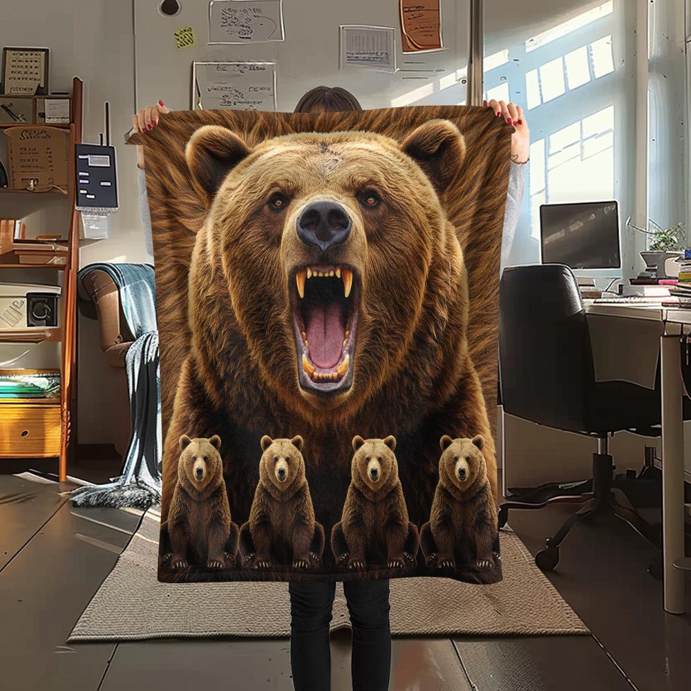 1Pc Bear Print Flannel Blanket, High quality Comfortable for All Seasons, Home Decor, Warmth and Comfort, Perfect for Gifts