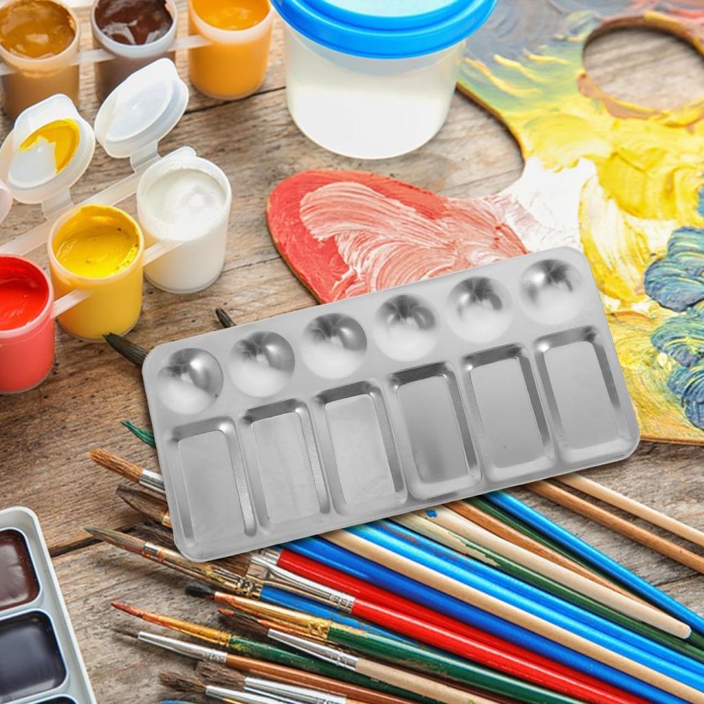 2pcs Stainless Steel Palette Watercolor Pigment Trays Color Mixing Plates Makeup Mixing Palette Watercolor Drawing Paint Trays Metal Pigment Plates
