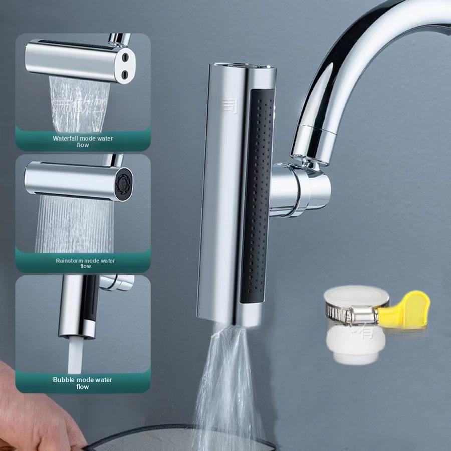 

Kitchen Non-Rain Waterfall Splash Head Hot and Cold Wash Basin Washing Bowl Washing Pool Water Sink Multi-Function Rotatable Faucet Nozzle L срібний