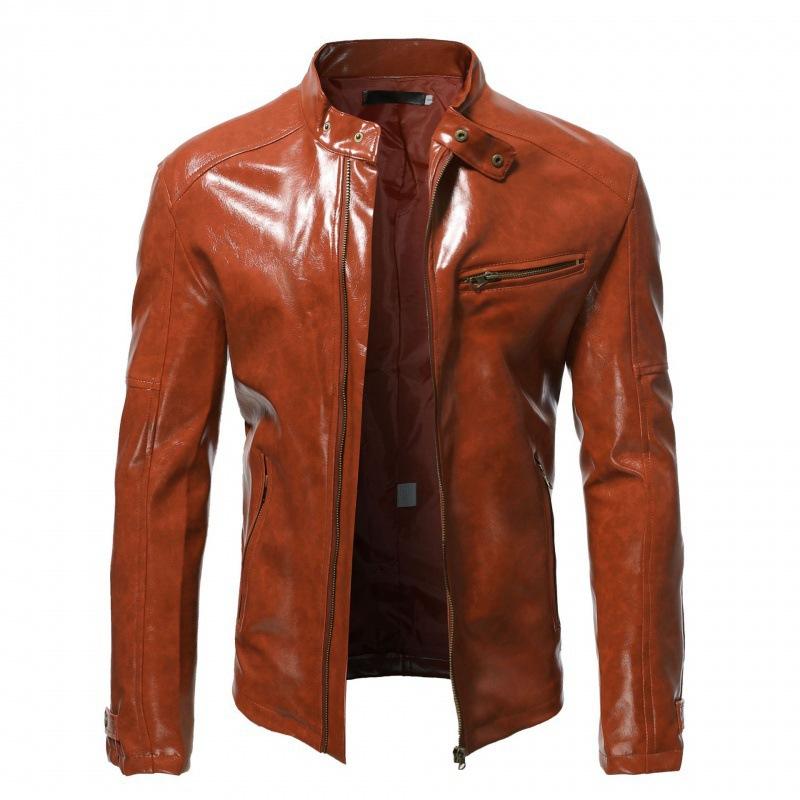 Spring and Autumn New European and American Men's PU Leather Jacket Stand-up Collar Punk Motorcycle Leather Jacket Handsome Jacket Trend