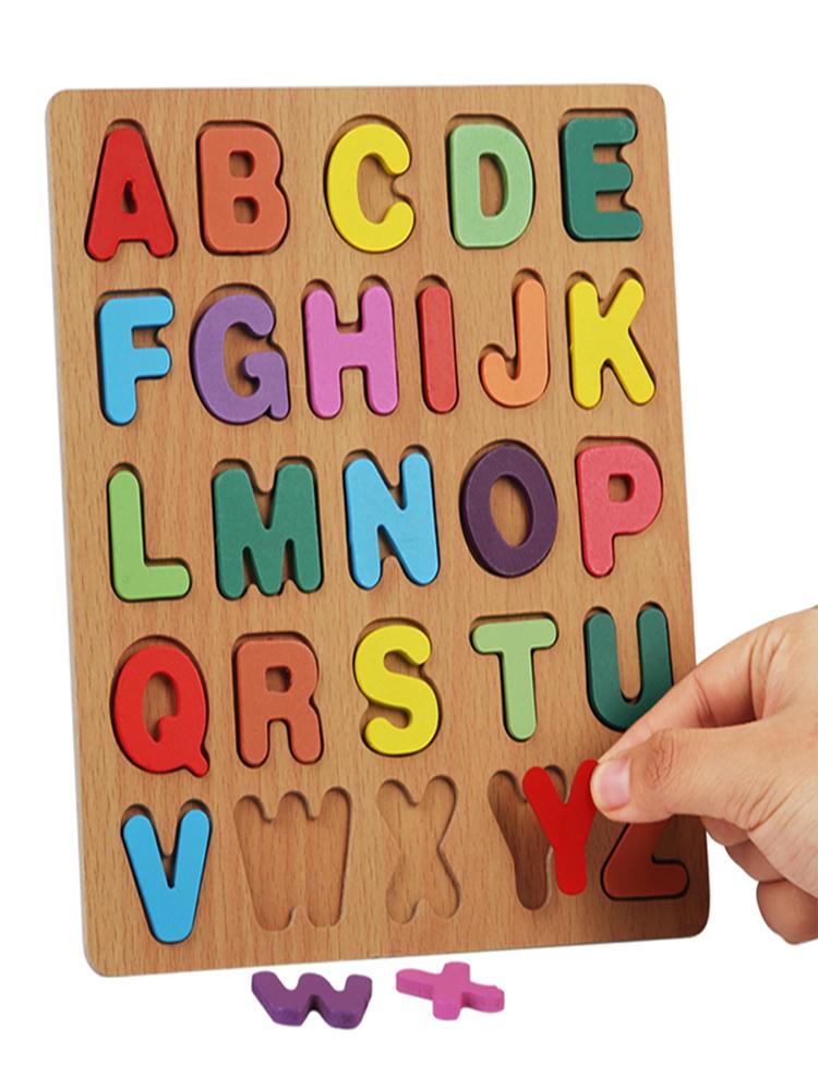 Colorful Alphabet Number Shape Matching Wooden Early Educational Toys Board 3D Puzzle Kids Montessori Preschool Children Gift