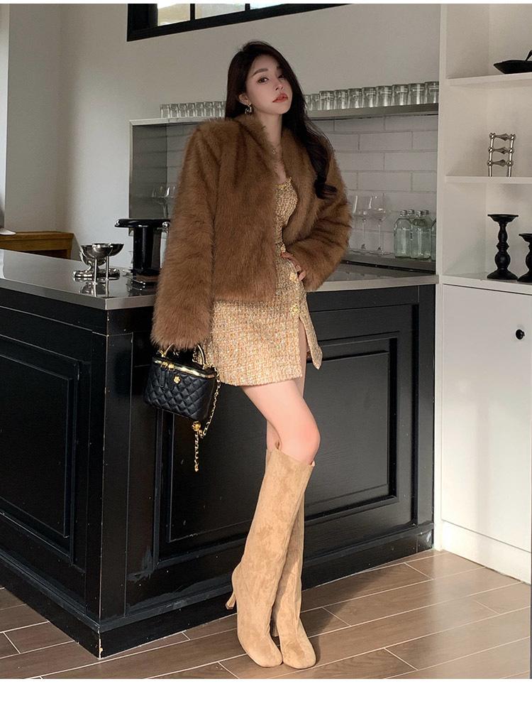 Women's Brown Faux Fox Fur Coat - Winter Chic, Elegant, Thick Mink-Style Top