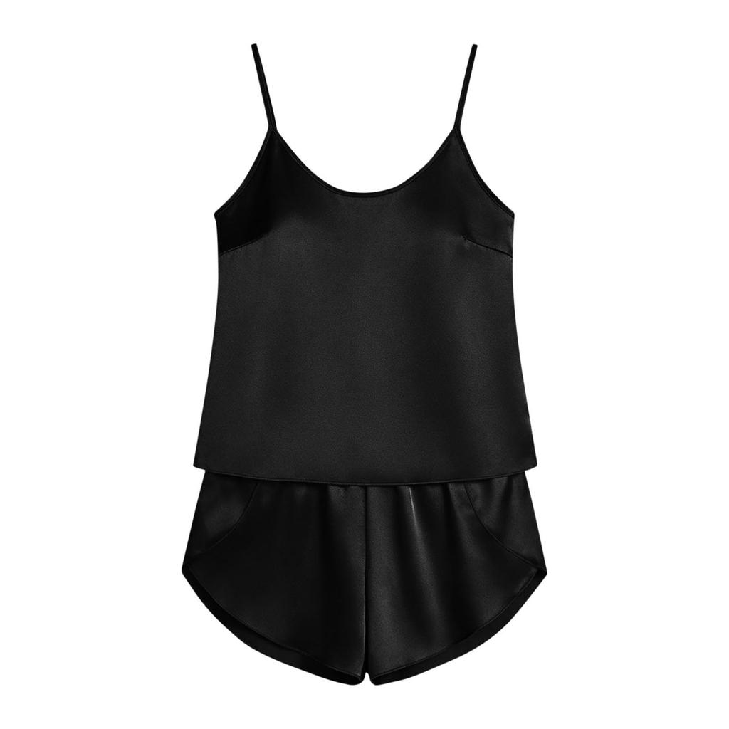 Women's Fashion Casual Satin Backless Strappy Bodysuit With Rear And Shorts Pajama Set