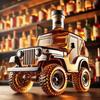 Vintage Skleněná Karafa na Likér ve Tvaru Auta - Klasický Design s Vzduchotěsnou Korkovou Zátkou a Stojanem, Skladování Whisky/Bourbonu