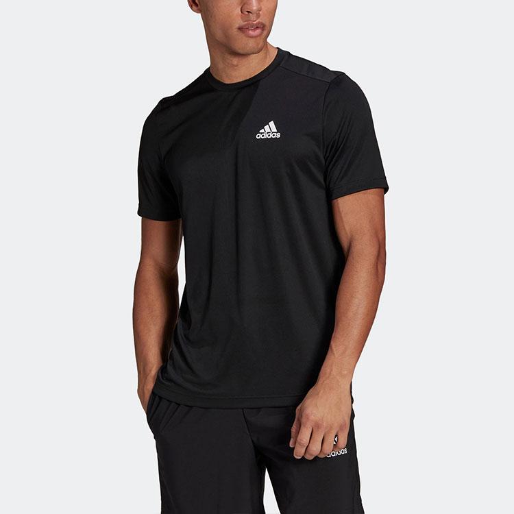 Adidas Solid Color Logo Casual Short Sleeve T-Shirt Men Tops Black GM2090