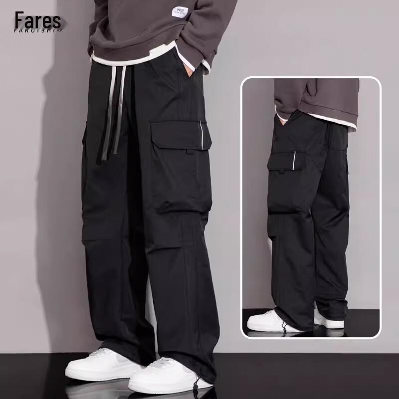 FARUISHI Men's Loose Straight Wide Leg Cargo Pants