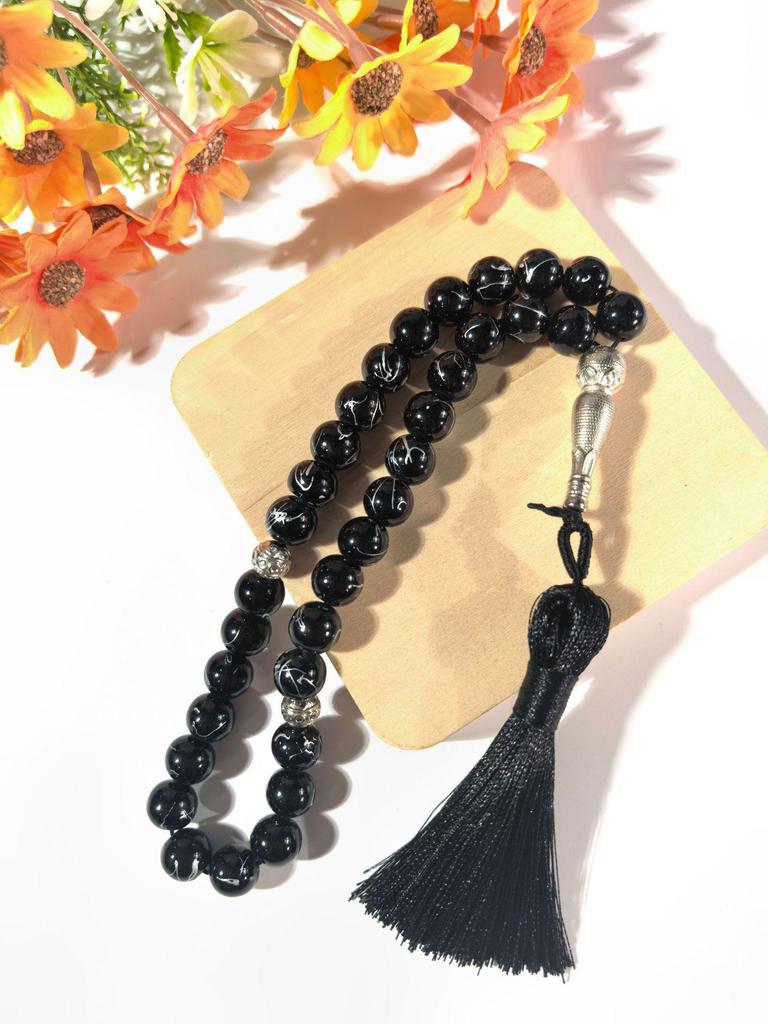 Middle East Islamic Prayer Beads: 33 Large 10mm Flower Glass Beads Ornament