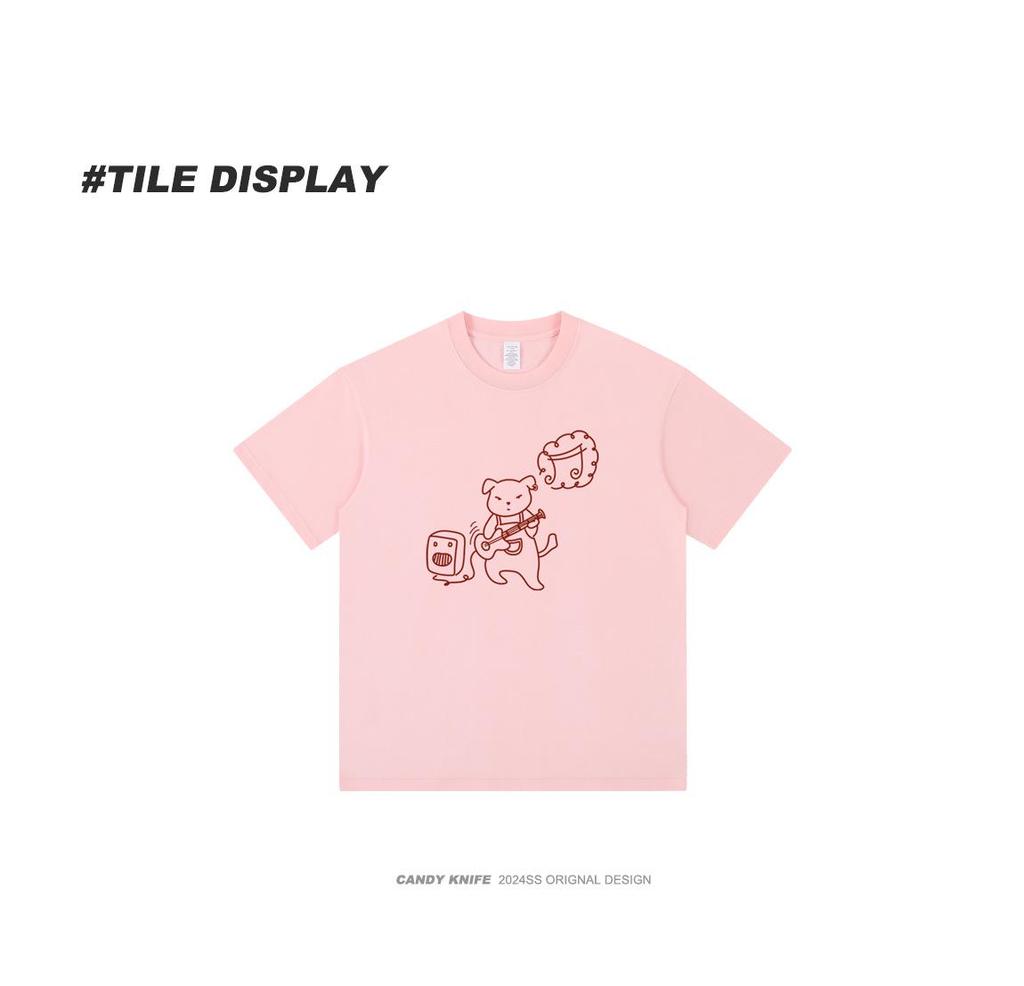 Cartoon Doodle Print Short Sleeve Cotton T-Shirt - Fun & Loose Summer Couple Wear