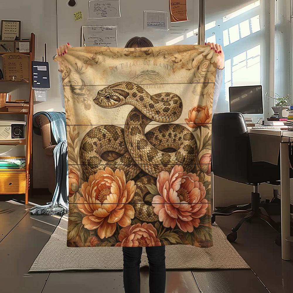 1PC Retro Spider Snake Print Flannel Blanket, High quality All Seasons, Home Decor, Warmth and Comfort, Perfect for Christmas Gifts