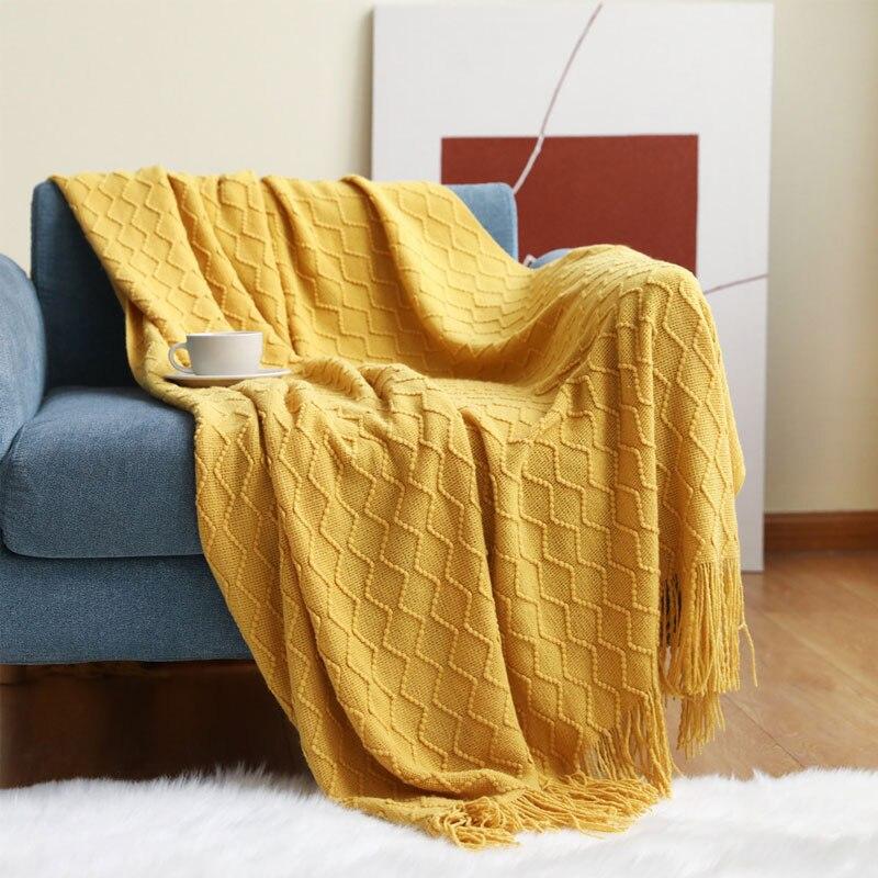 Coperta Plaid a Maglia con Nappe Morbida Stile Bohemien per Letto Divano Copriletto Decorazioni Coperte