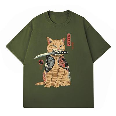 Vtipné bavlněné japonské samurajské kočičí tričko pro milovníky triček kočičí trička retro ležérní tričko s krátkým rukávem unisex dámské oblečení